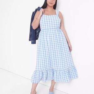Lane Bryant NWT size 22 Gingham Midi Sundress with Ruffle Hem - Light Blue